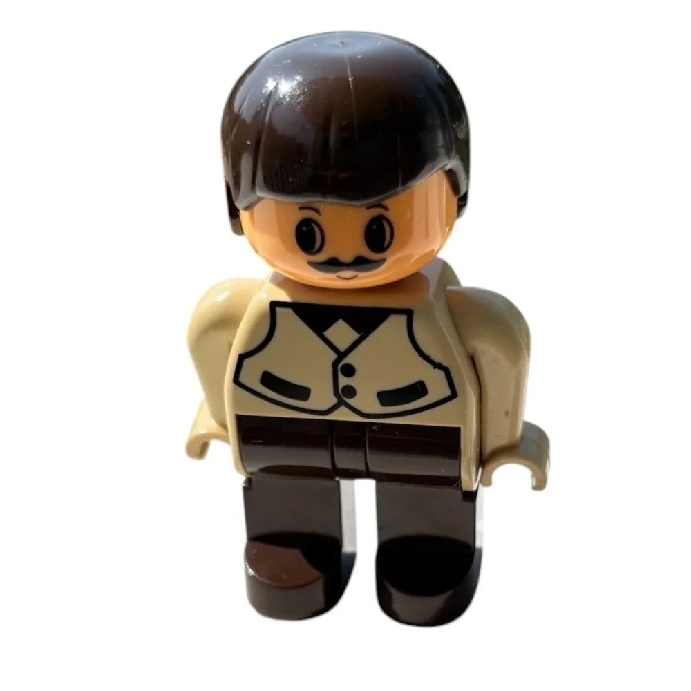 Vintage Duplo Lego Figure 90s Town Community Man Mustache Brown Vest 2.5 Inch